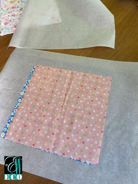 480by640-2-piecesFabricOnGreaseProof Greaseproof paper on a board with fabric squares
